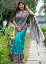 Tussar Silk Sky Blue Daily Wear Printed Saree